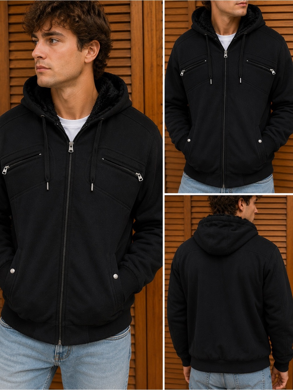 Buffalo David Bitton Men’s Black Faux Fur Lined Hooded Jacket Size XL